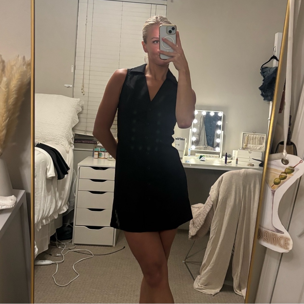 NWT Monteau Los Angeles Black linen button up dress